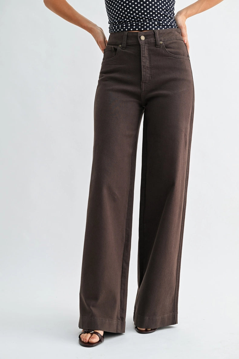 Dark Brown High Rise Wide Leg Jeans