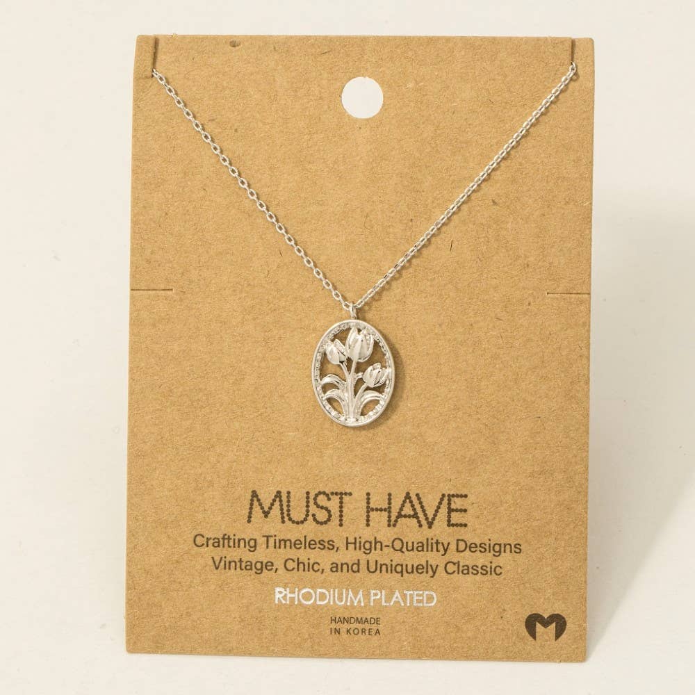 Gold Dipped Oval Tulip Coin Pendant Necklace - Proper