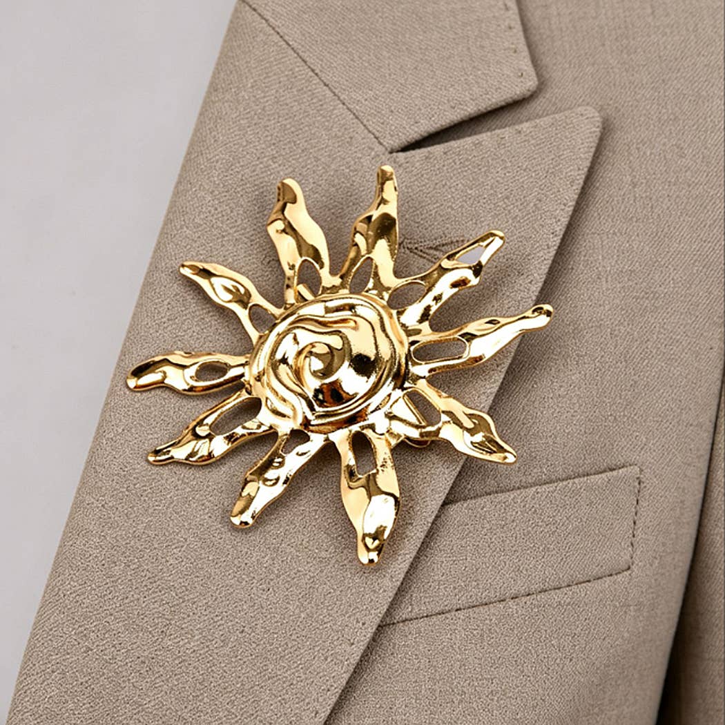 TEXTURED SPIRAL SUN BROOCH PIN - Proper