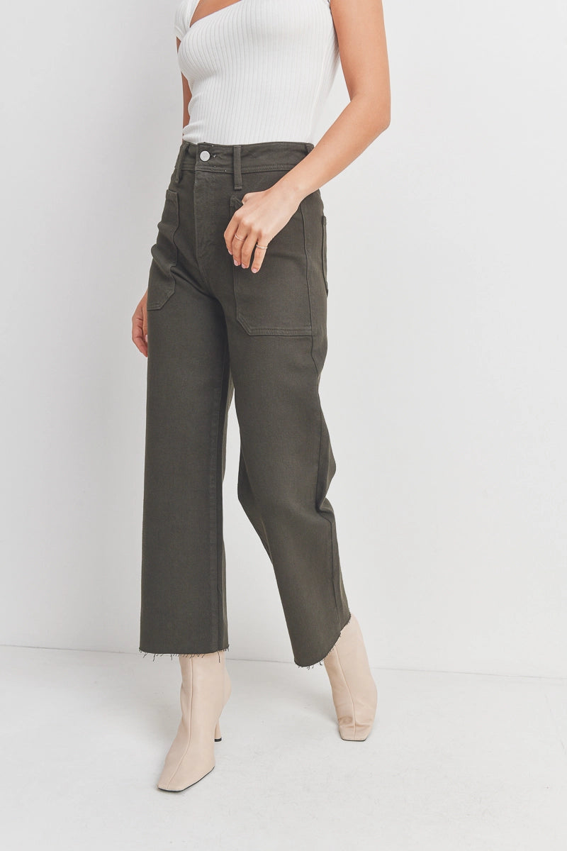 Forest Green HR Utility Wide Leg Jeans - Proper