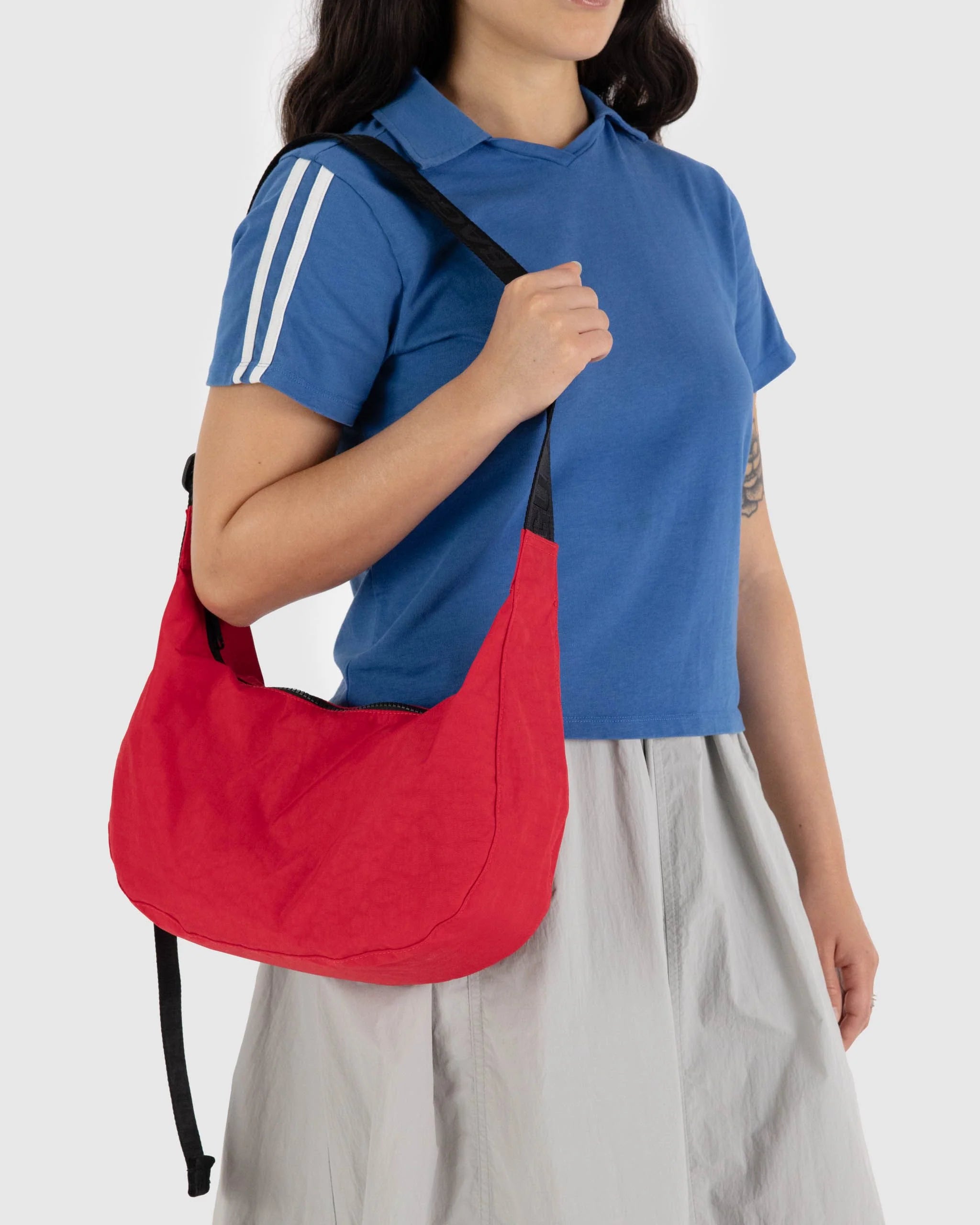 Baggu Medium Nylon Crescent Bag -  Candy Apple 47" Strap - Proper