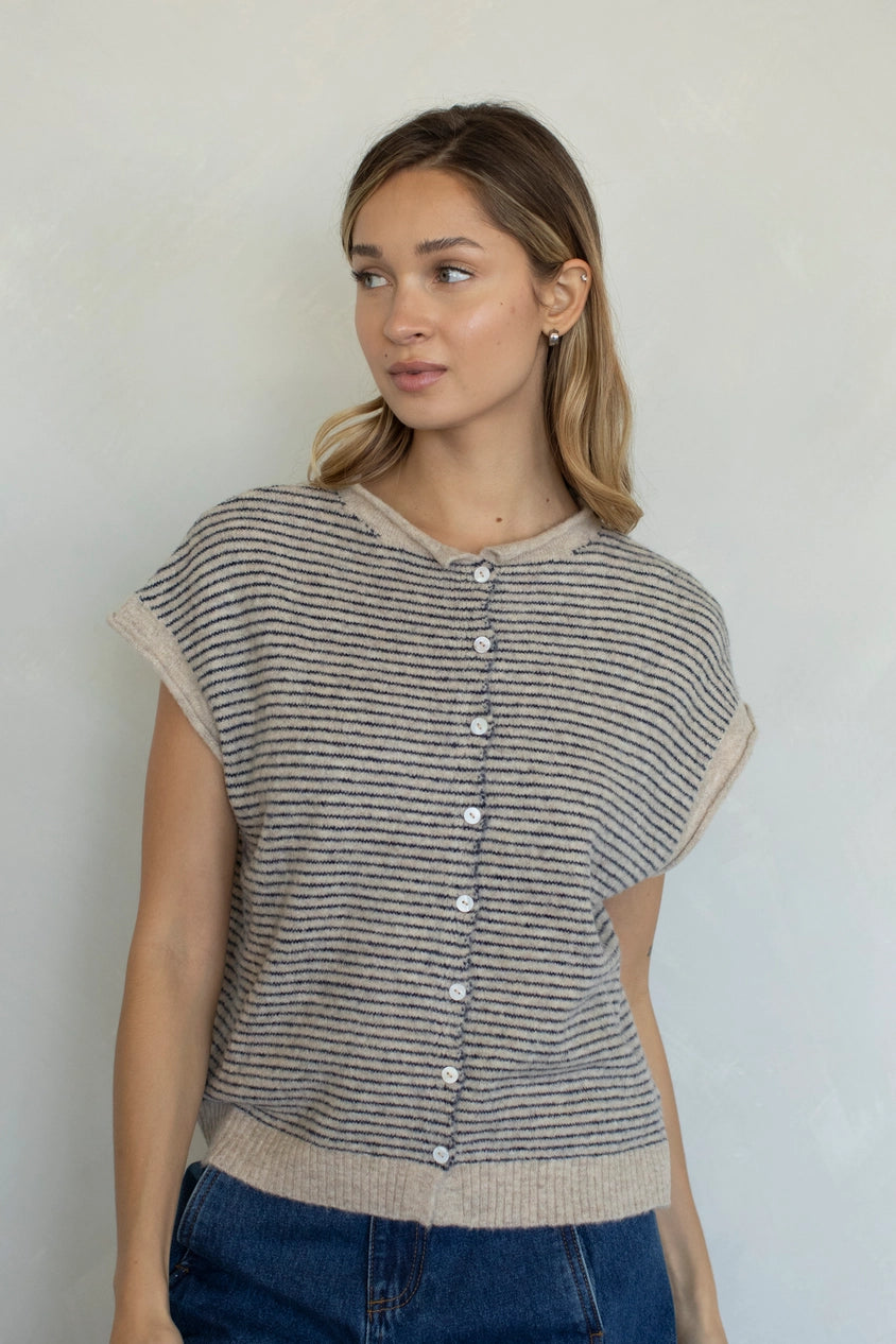 Striped Piper Vest Cardigan