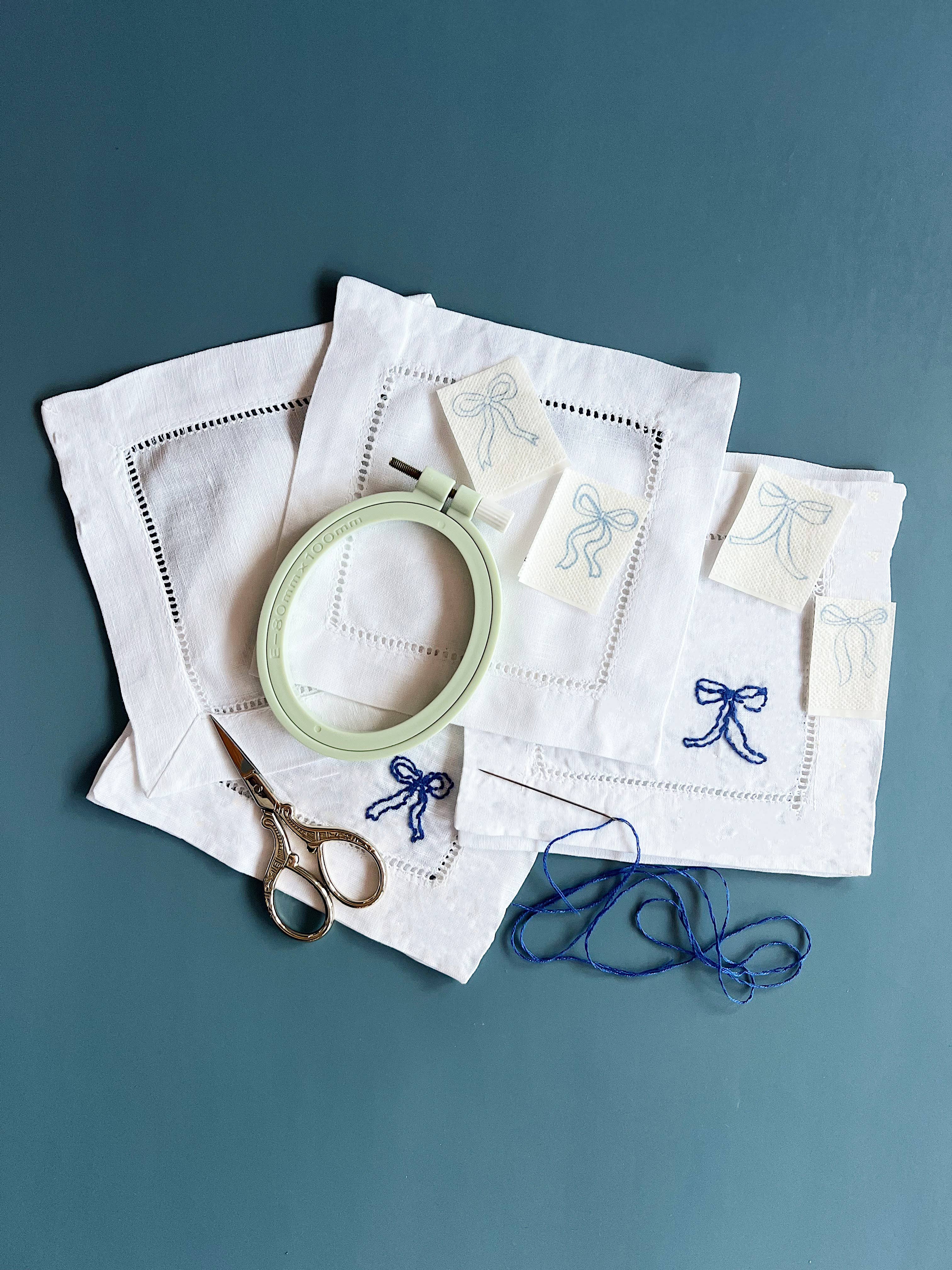 Ribbon Bow Napkins Embroidery Kit - Proper