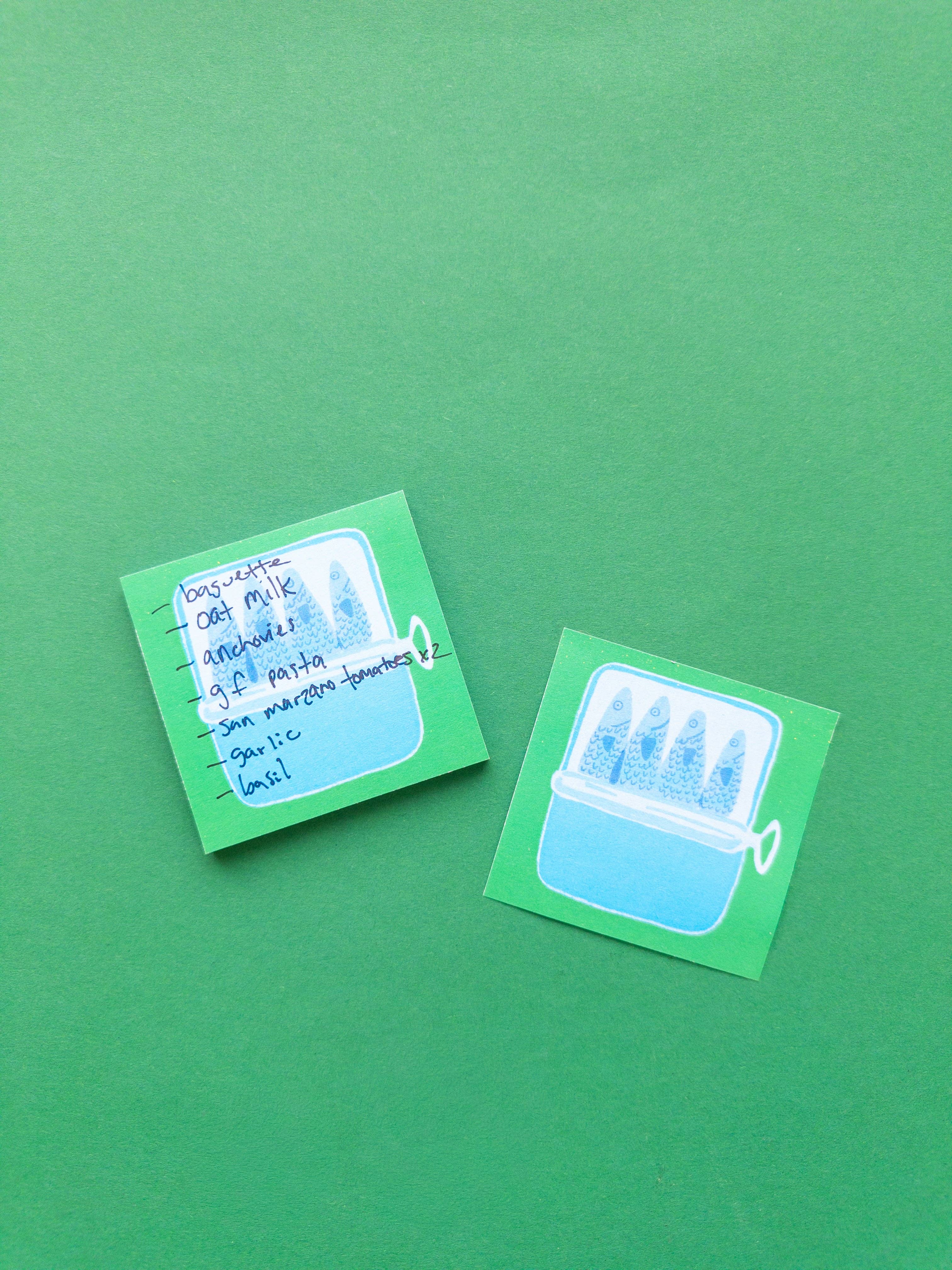 Tinned Fish Lists Sticky Notes - Proper
