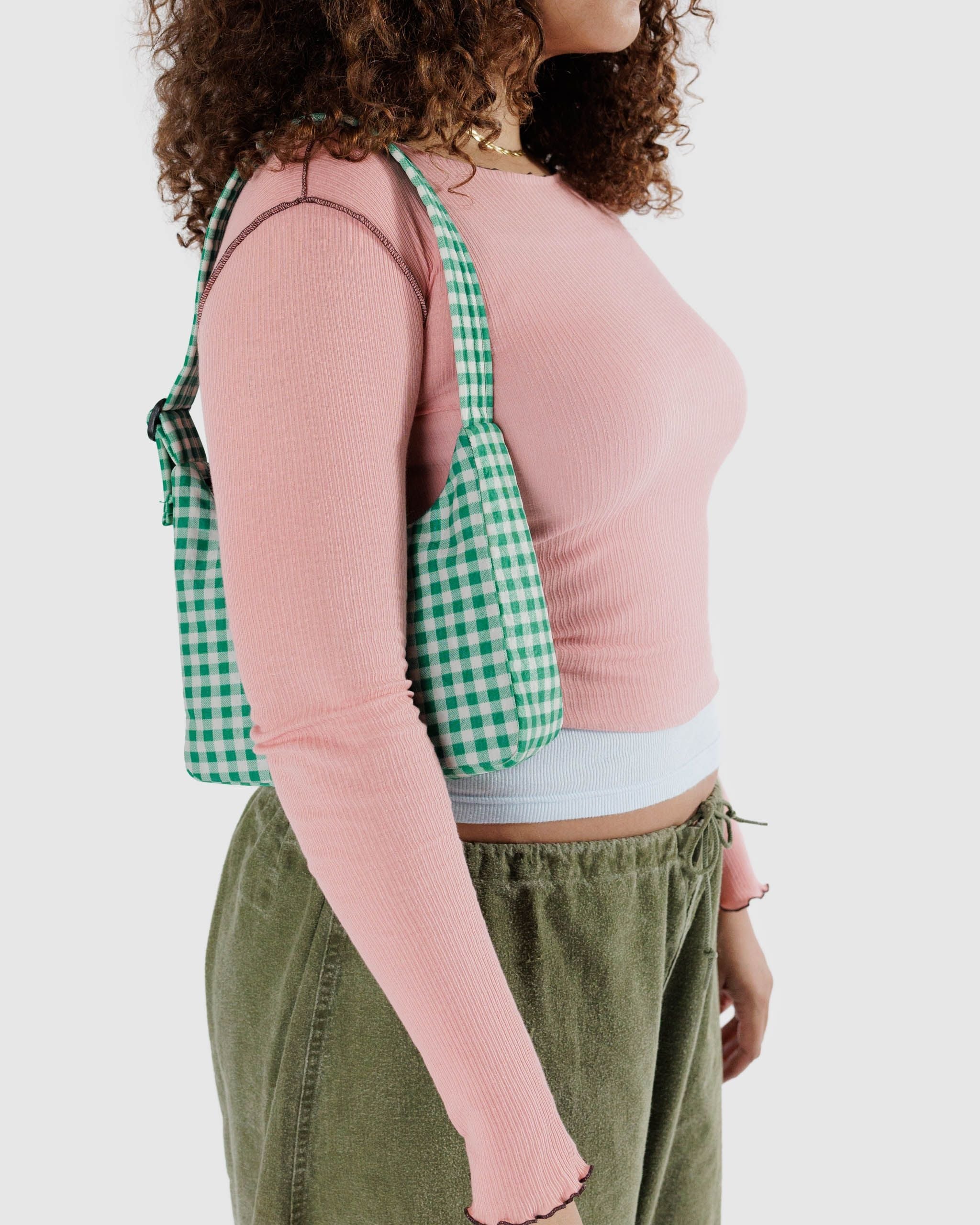 Baggu Mini Nylon Shoulder Bag - Green Gingham - Proper
