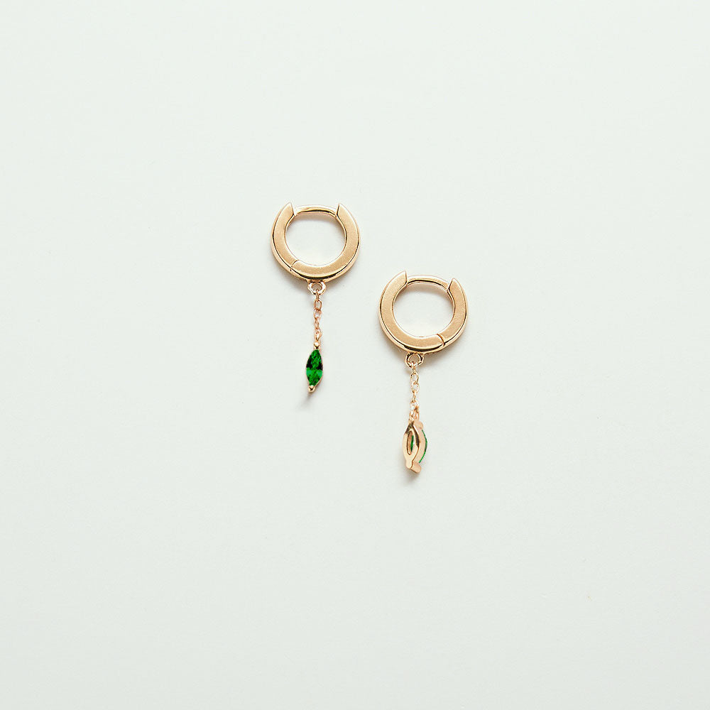 Green CZ Short Chain Huggie Earrings - Proper