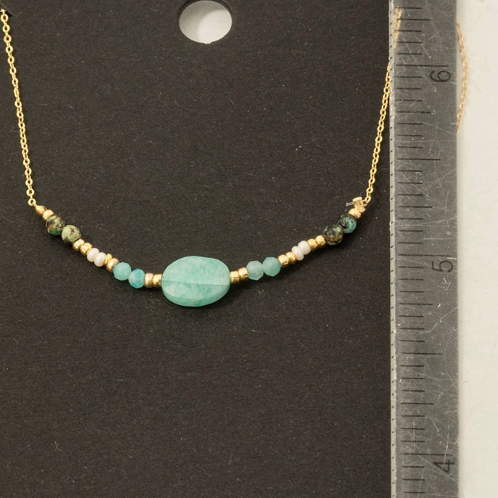 Oval Gemstone Beaded Charm Necklace - Proper