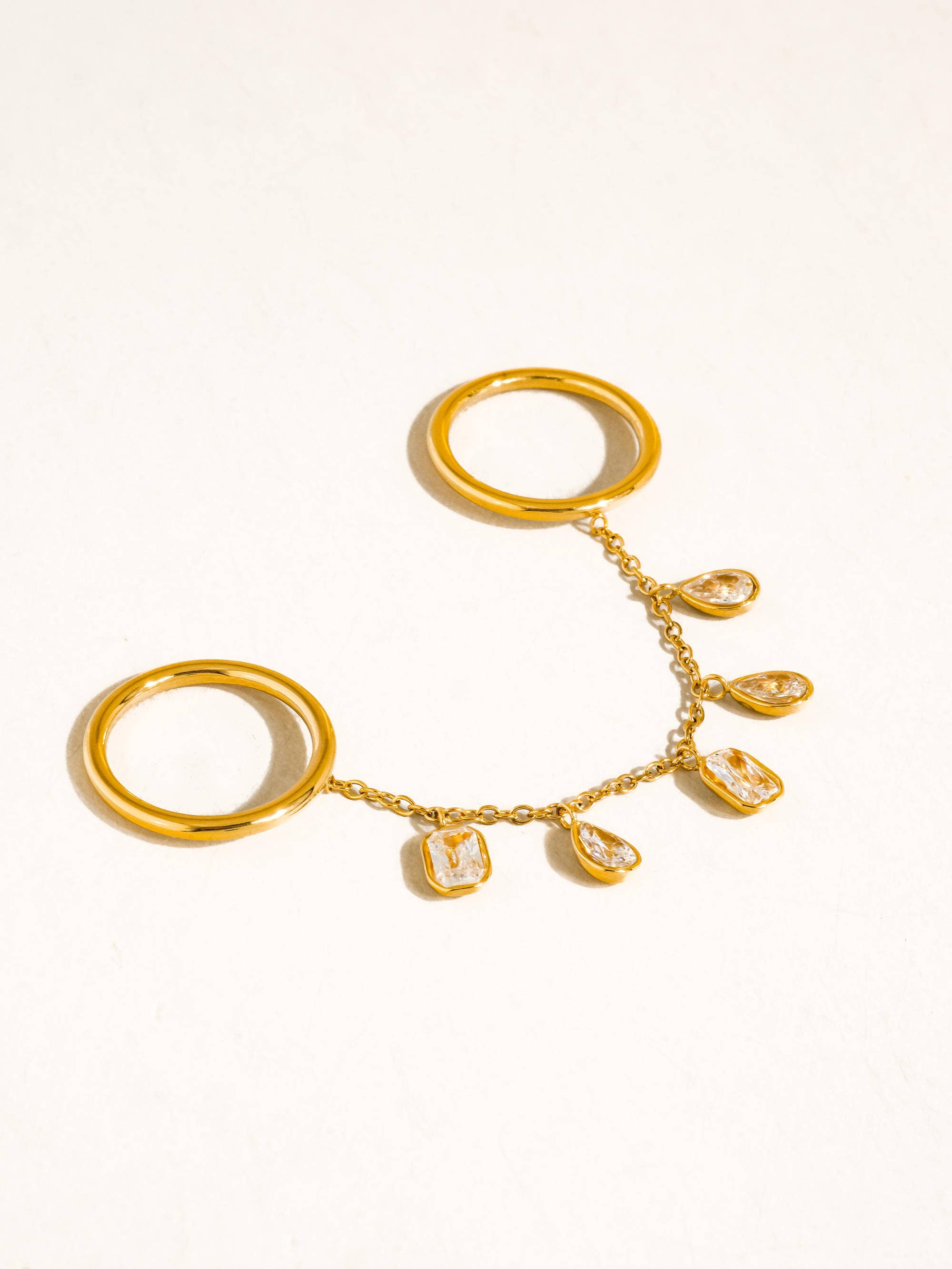 Cosette 18K Gold Non-Tarnish CZ Dangle Circle Drop Ring - Proper