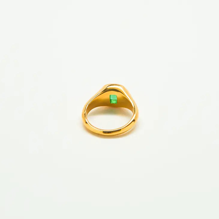 Green CZ Signet Ring - Proper