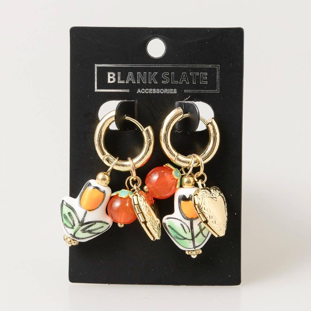 Heart Locket And Flower Charm Hoop Earrings - Proper