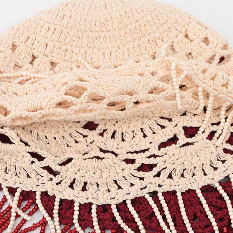 Boho Beaded Tassel Crochet Beanie Hat 8BK6HAT49 - Proper