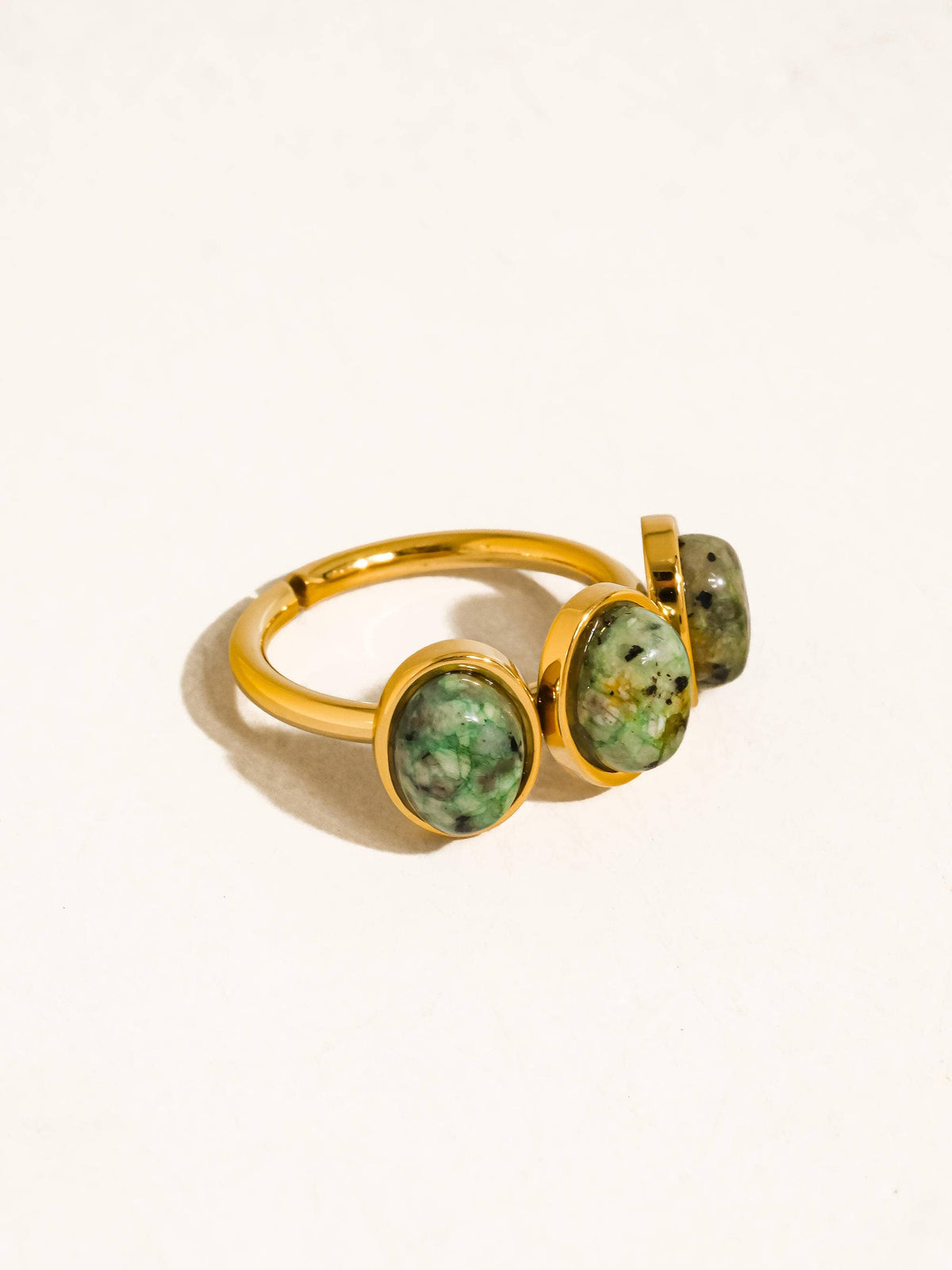 Sorrel 18K Gold Non-Tarnish Green Stone Triple Ring - Proper