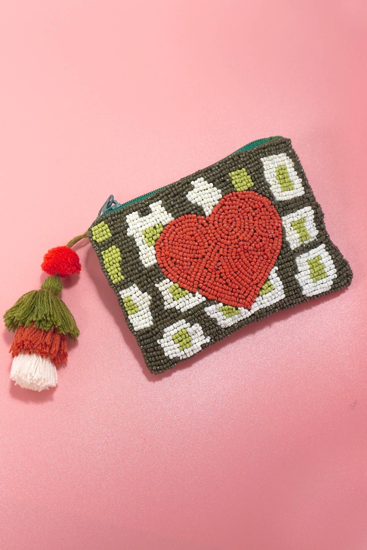 Heart Beaded Coin Purse