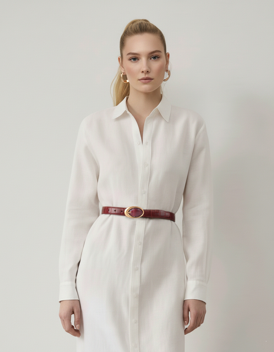 Croco Clean Stitched Belt with Oval Buckle - Proper