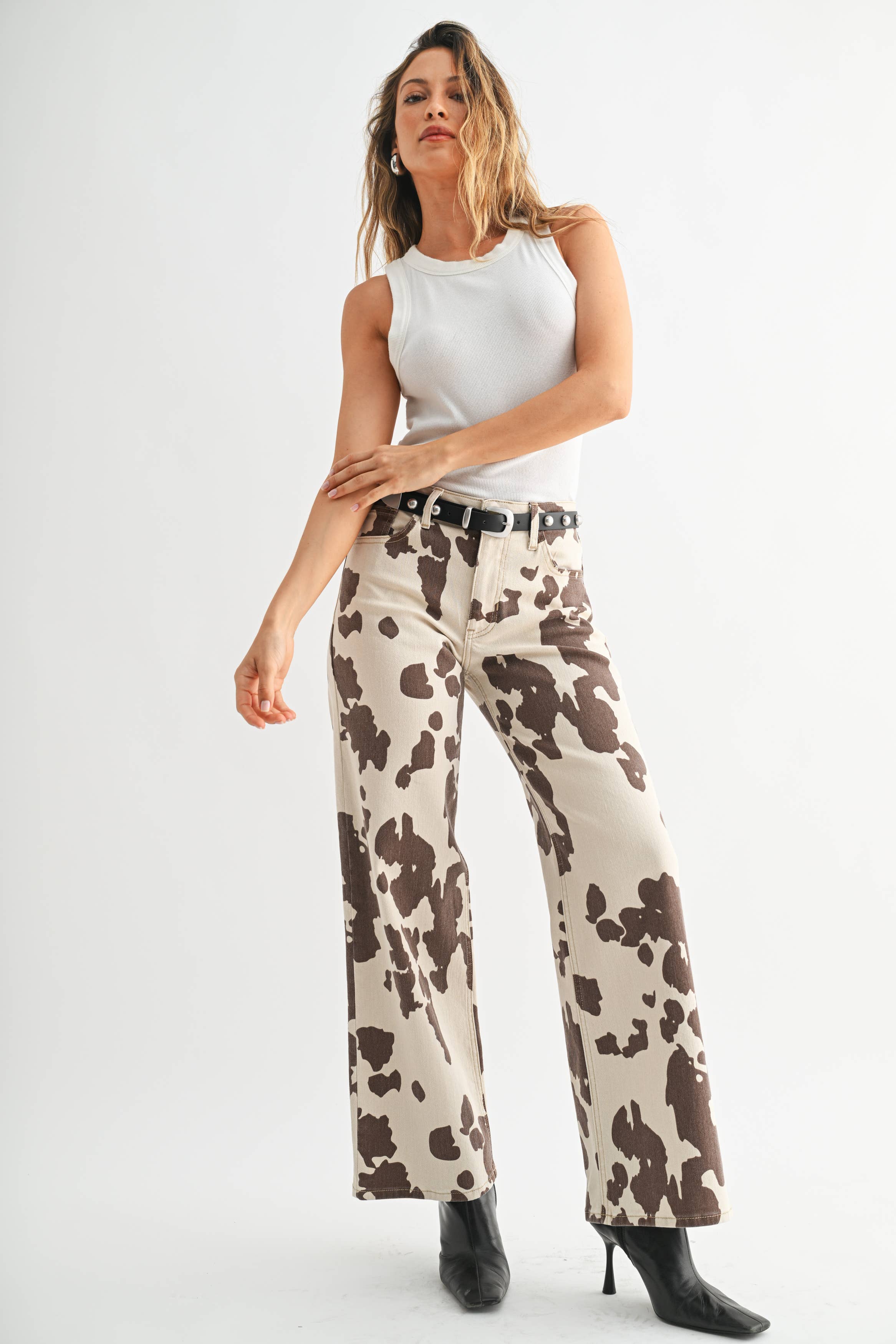 Cow Print Wide Leg Jeans