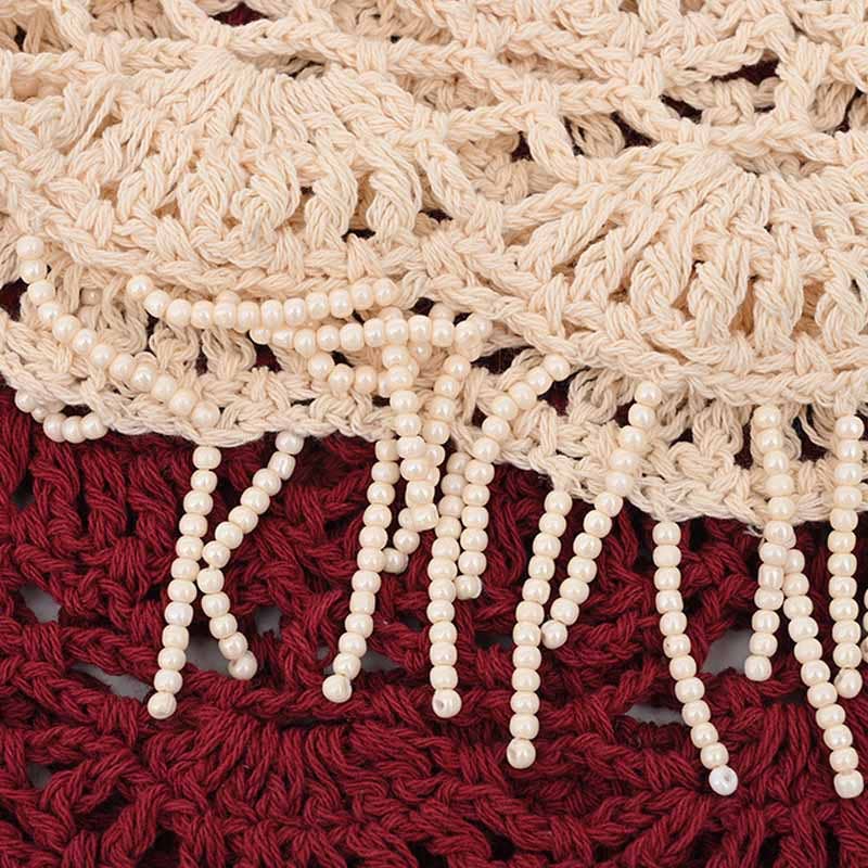 Boho Beaded Tassel Crochet Beanie Hat 8BK6HAT49 - Proper