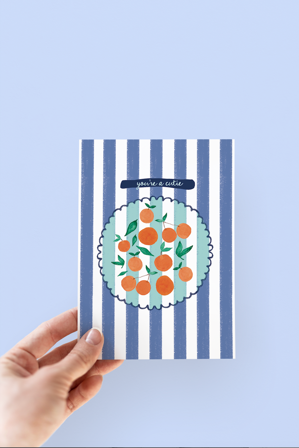 You're a Cutie Oranges Fruit Striped Greeting Card