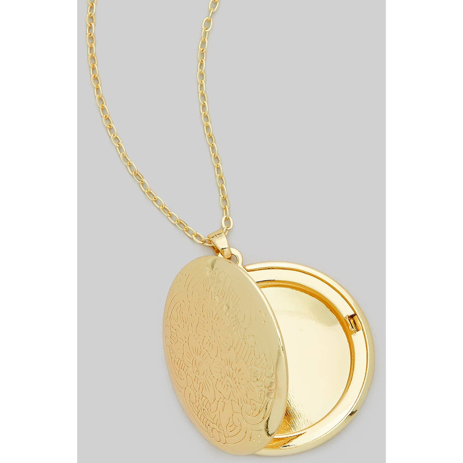 Flower Engraved Round Locket Necklace