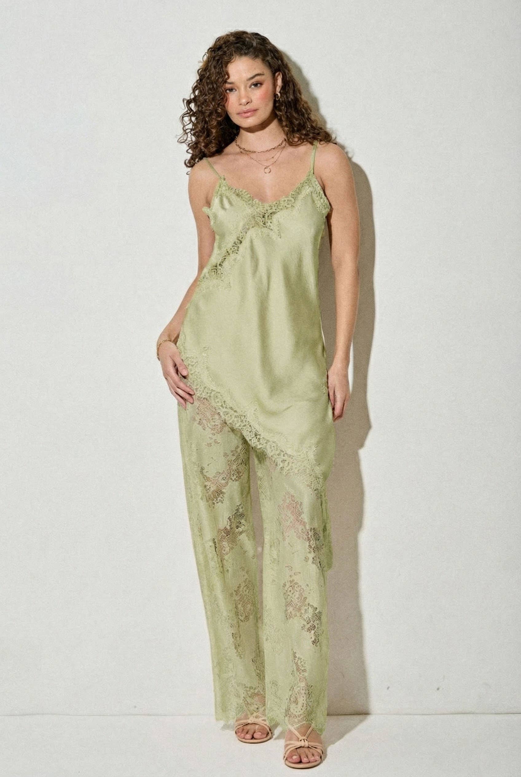 Satin Lace Trim Cami and Pants Set (Copy) - Proper