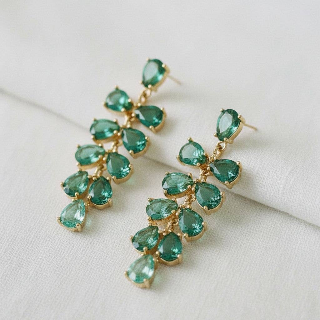 Leaf Design Gemstone Drop Earrings