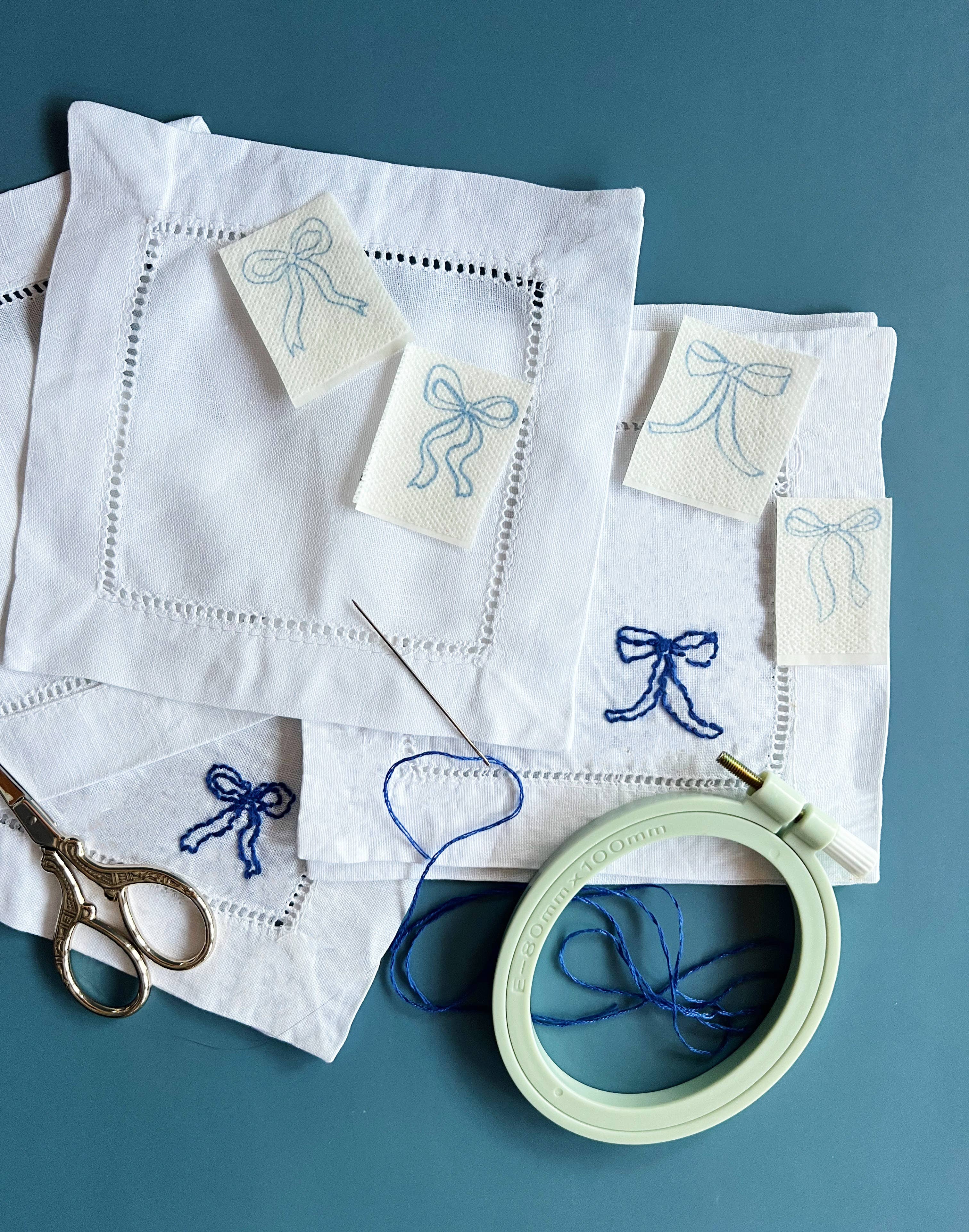 Ribbon Bow Napkins Embroidery Kit - Proper
