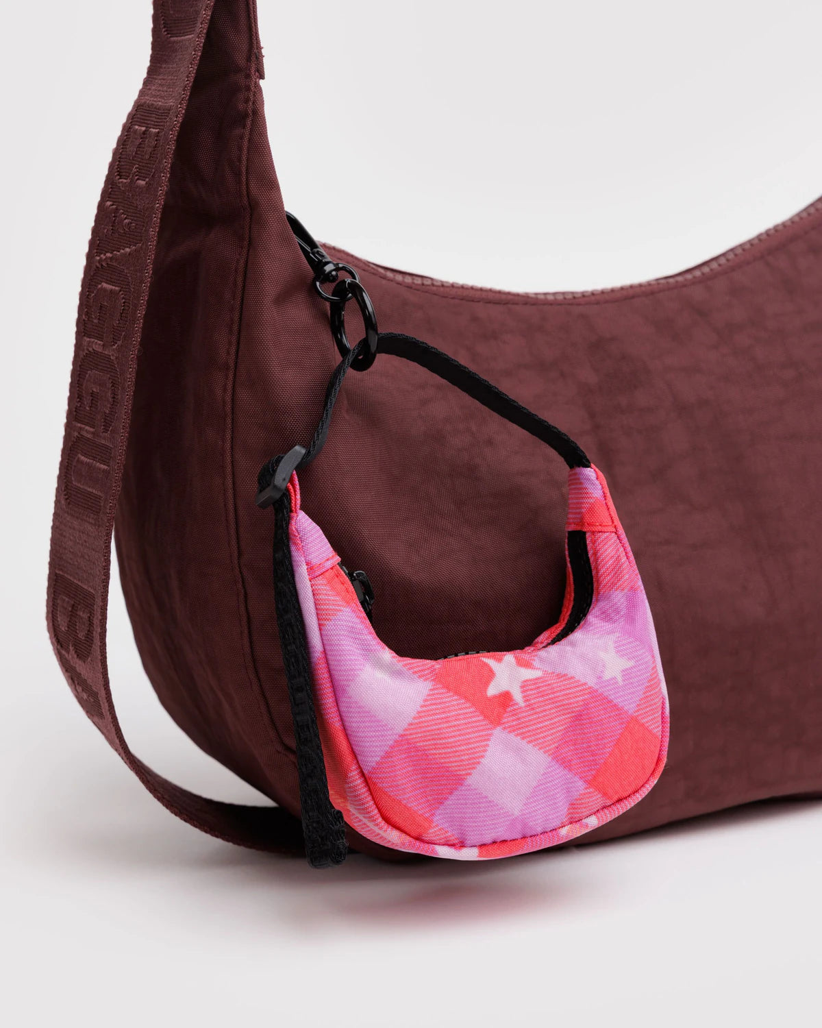 Crescent Bag Charm -  Pink Star Plaid