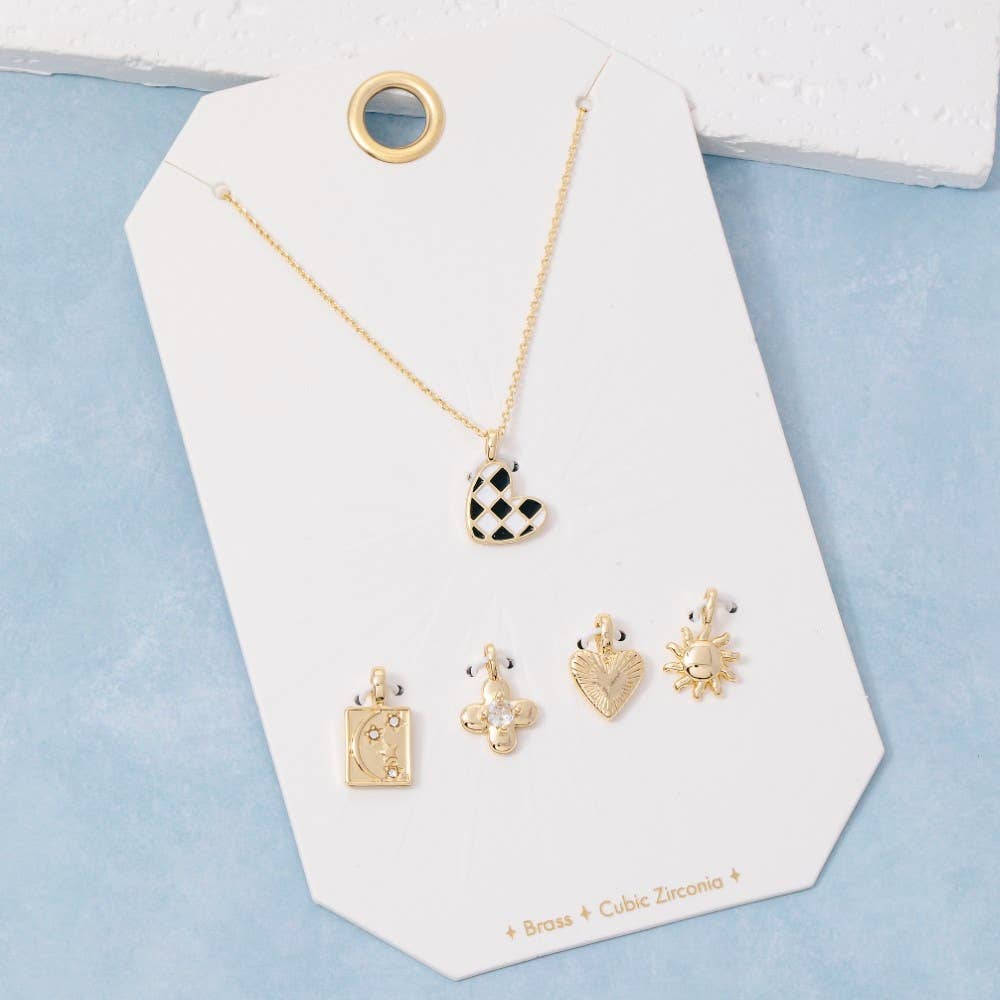 Checkered Enamel Heart Swappable Pendant Necklace - Proper