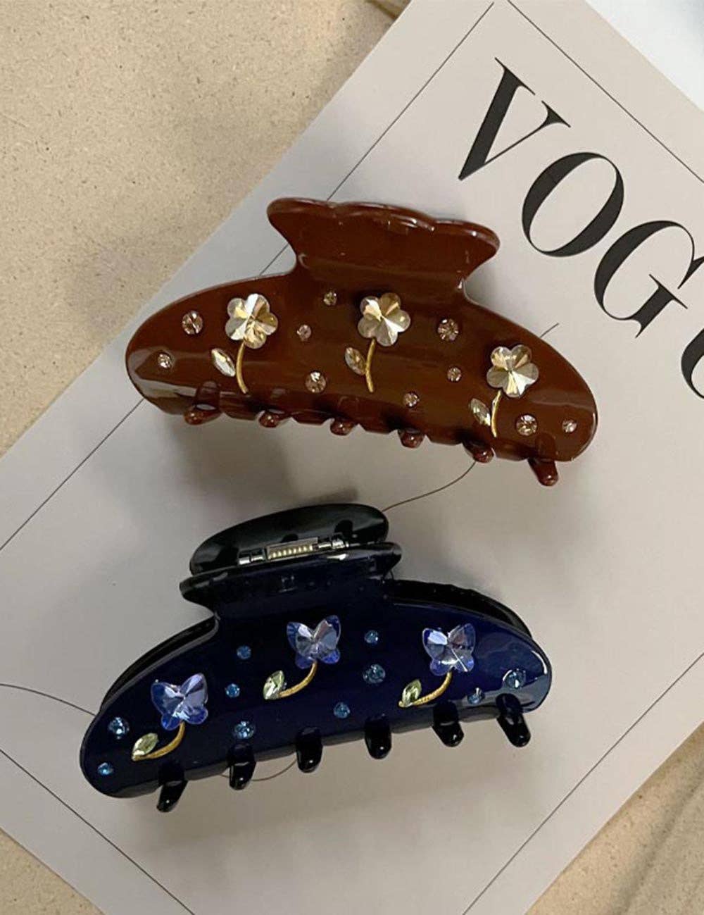 Rhinestone Flower Acetate Hair Claw Clip