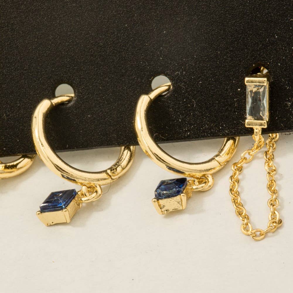 Gold Dipped Mixed Blue Cz Gems Earrings Set - Proper