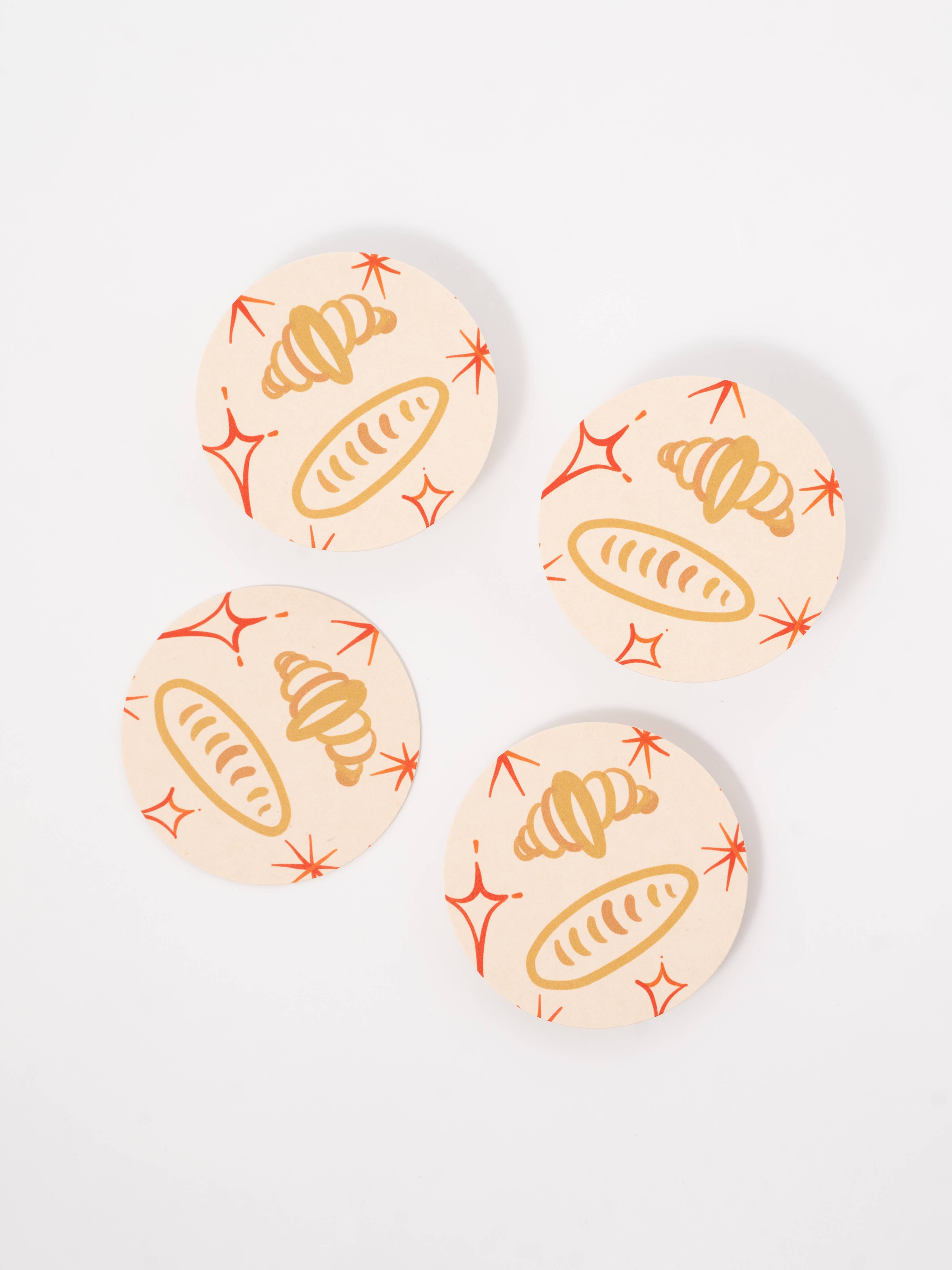 Oui Croissants Coasters - Set of Four - Proper