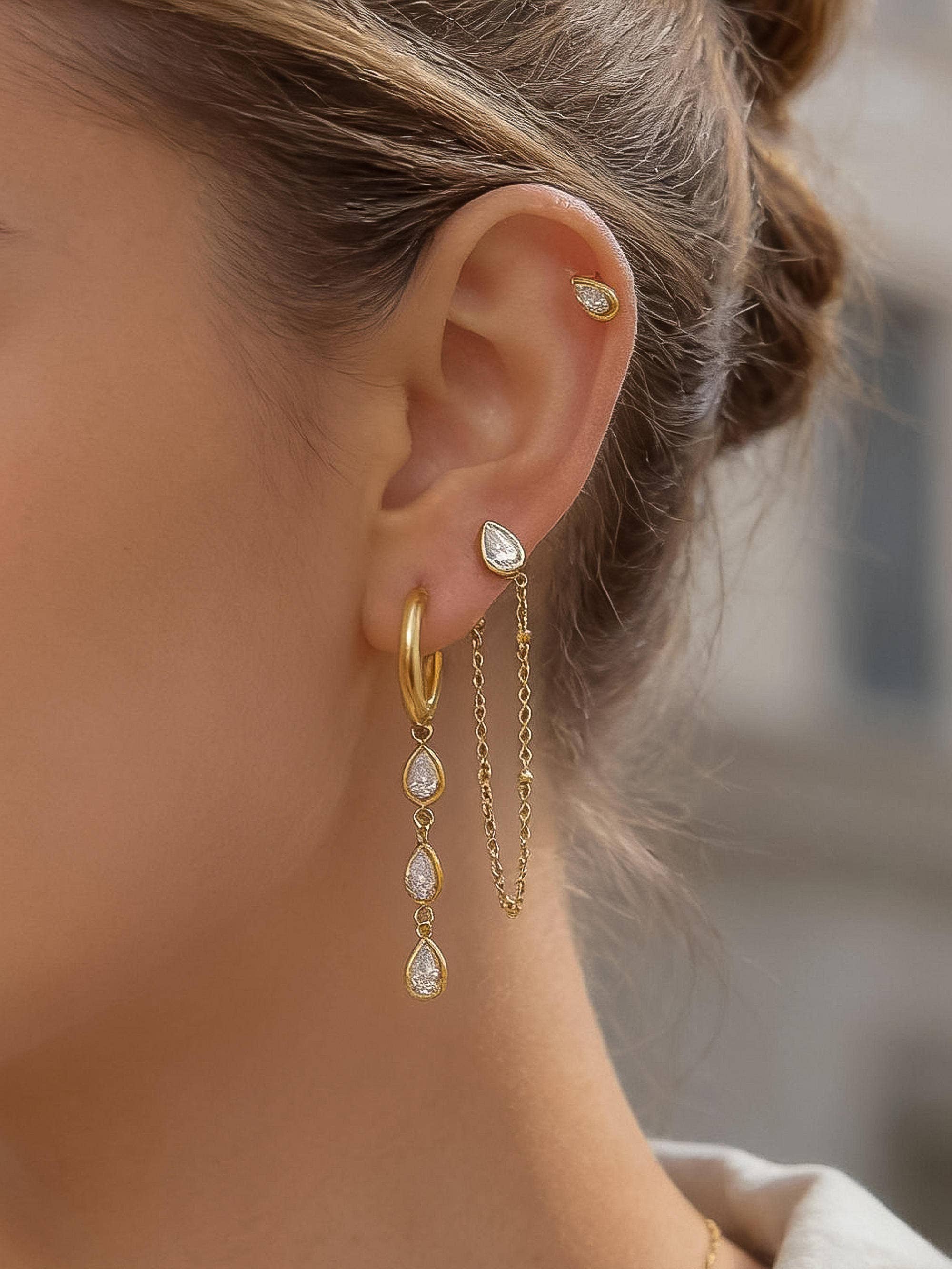 Finley 18K Gold Non-Tarnish CZ Chain Drop Earring Sets - Proper