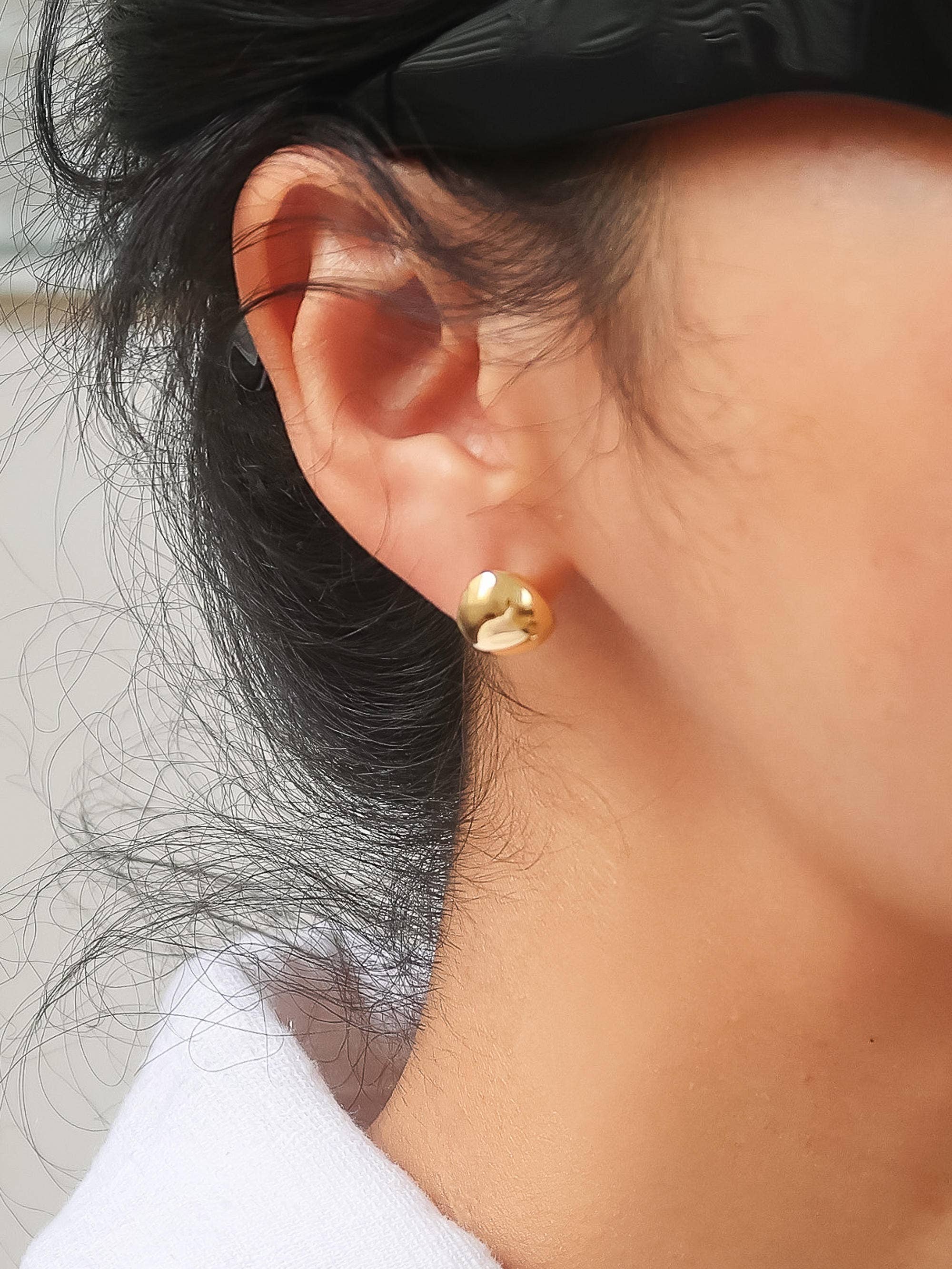 Helene 18K Gold Non-Tarnish Small Dome Earrings - Proper