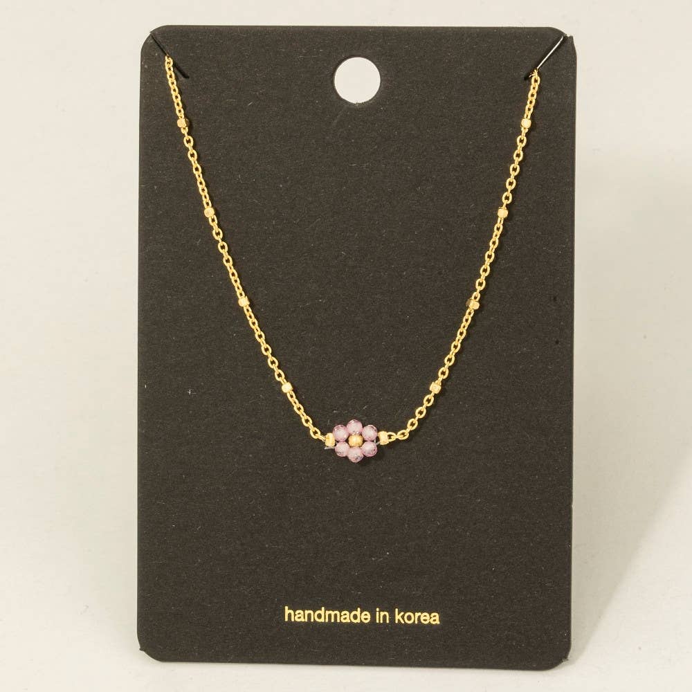Beaded Flower Pendant Dainty Chain Necklace - Proper