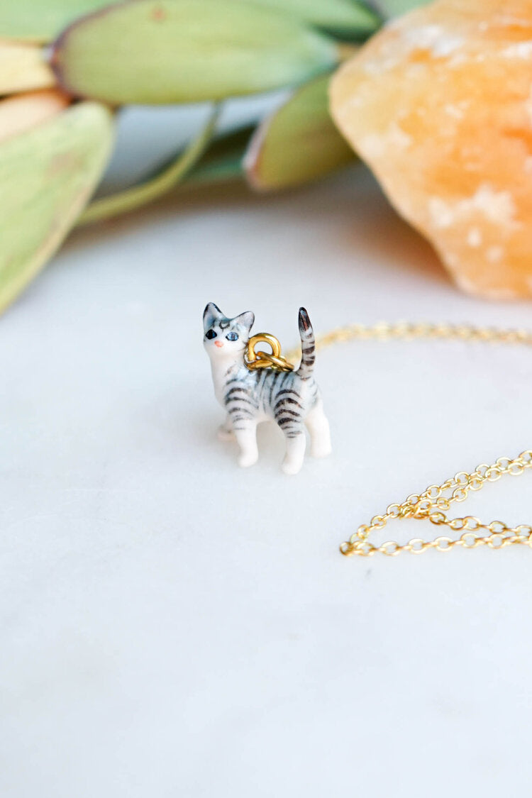 Tiny Preston Grey Cat Necklace