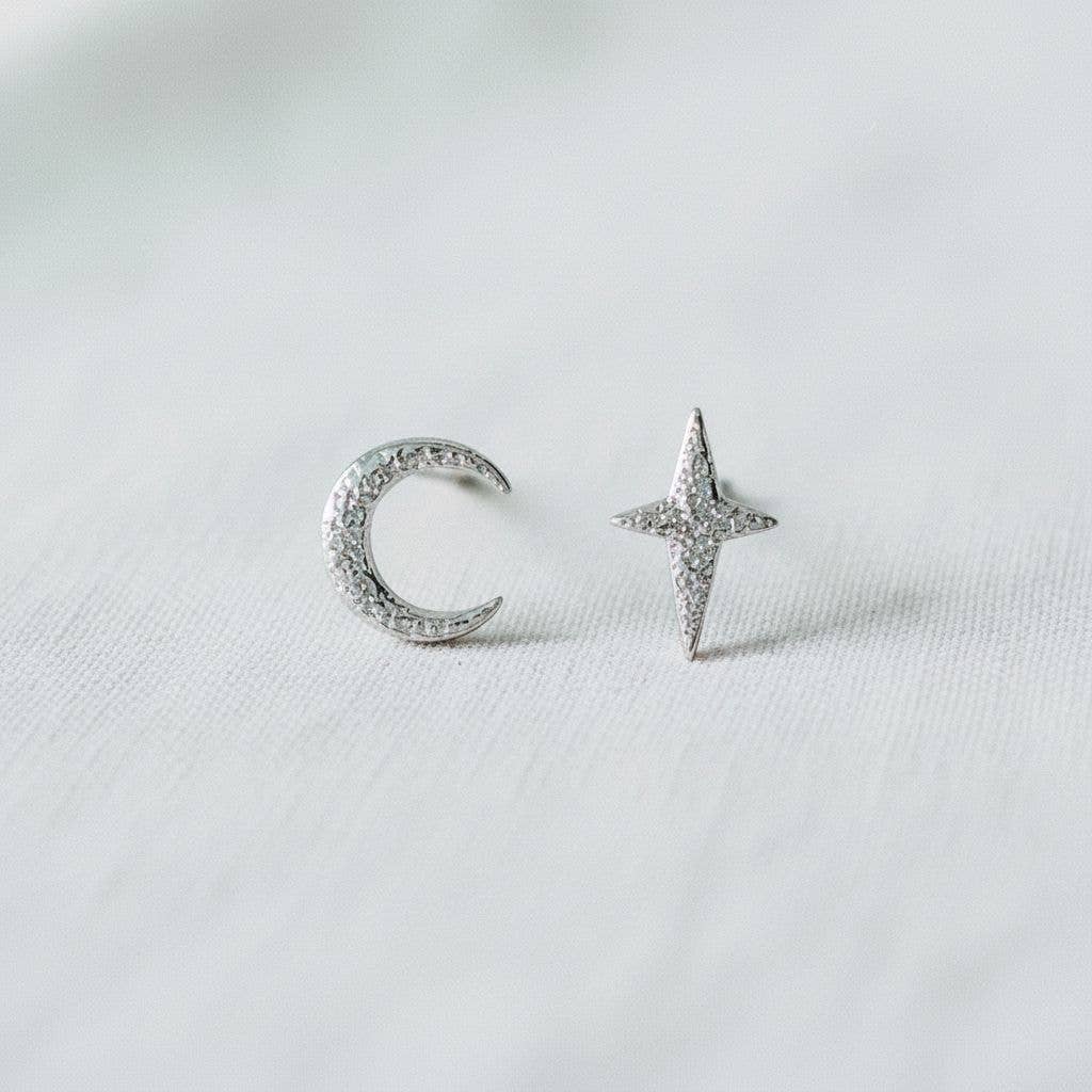 Star and Moon Mismatch Stud Earrings