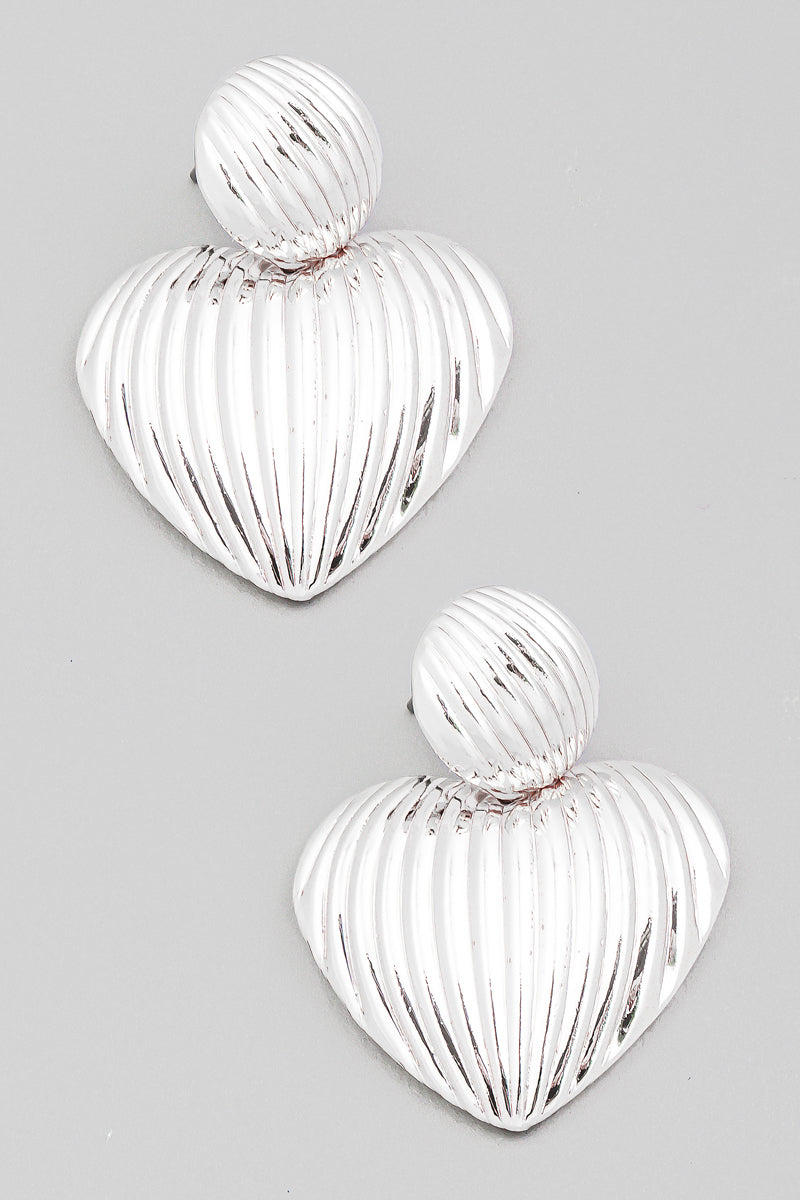 Ridged Metallic Heart Drop Earrings - Proper