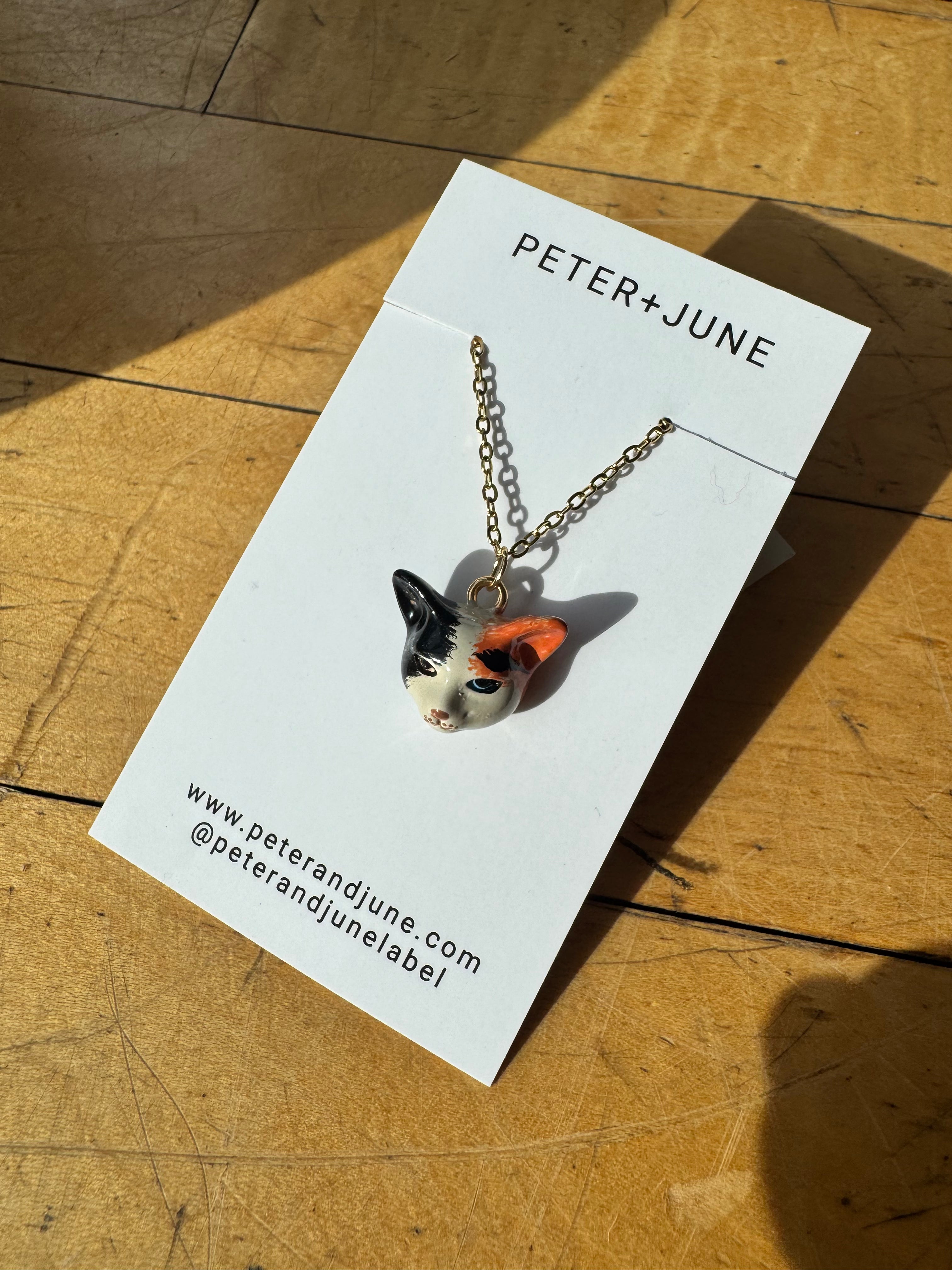Tiny Calico Cat Head Necklace