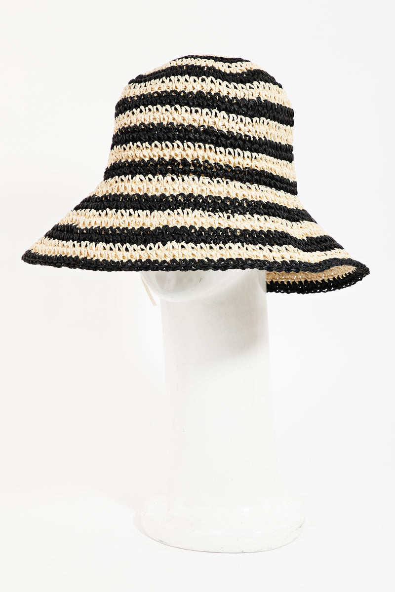 Striped Straw Braided Bucket Hat - Proper