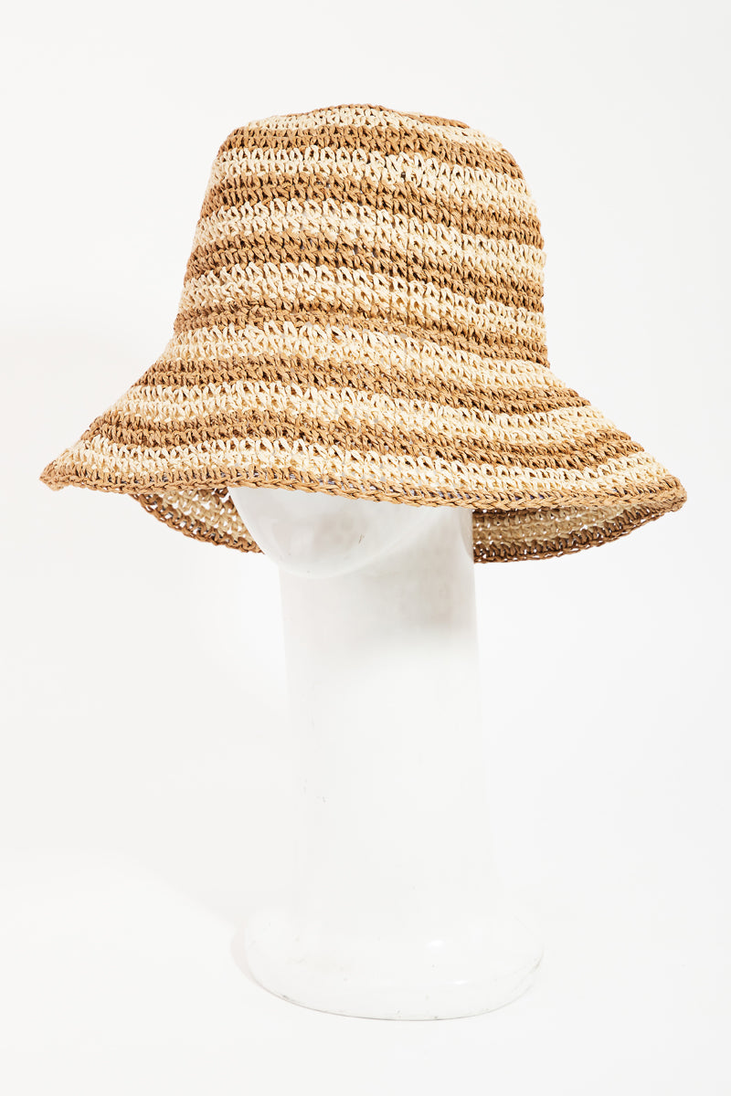 Striped Straw Braided Bucket Hat - Proper