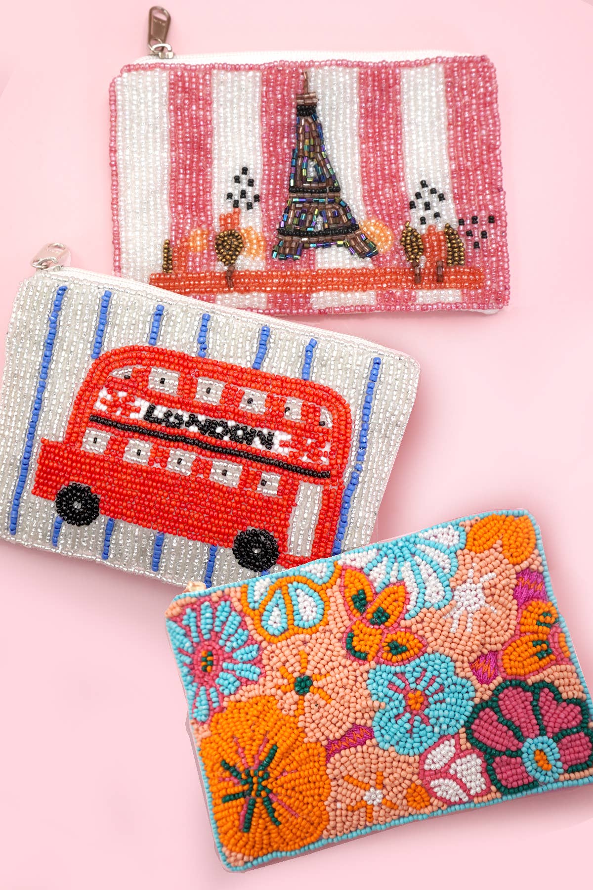 Eiffel Tower Bus Beaded Coin Purse