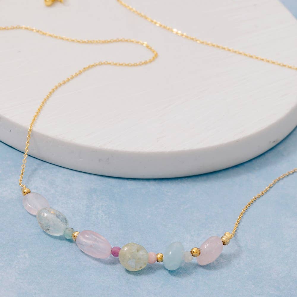 Glass Bead Assorted Gemstone Charm Necklace - Proper