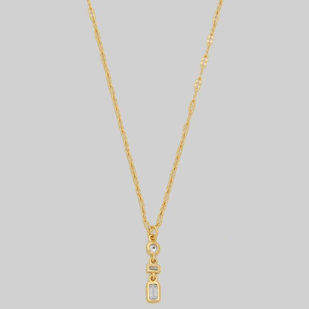 ROUND BAGUETTE CZ THREE DROP PENDANT NECKLACE - Proper