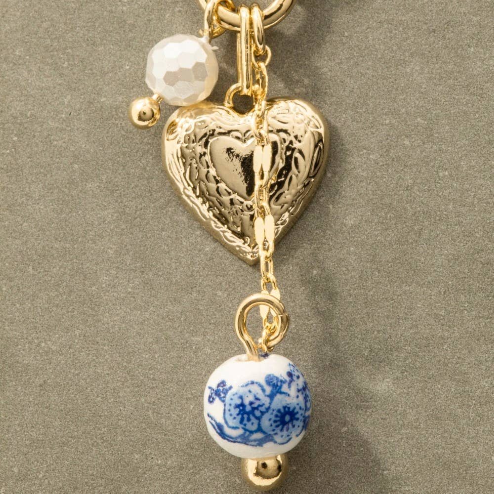 Heart And Floral Ceramic Bead Charms Necklace - Proper