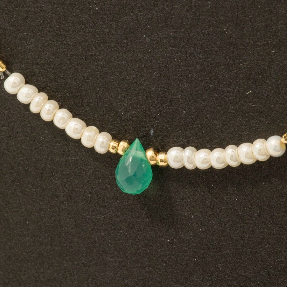 Dainty Glass Beaded Teardrop Gemstone Charm Necklace - Proper