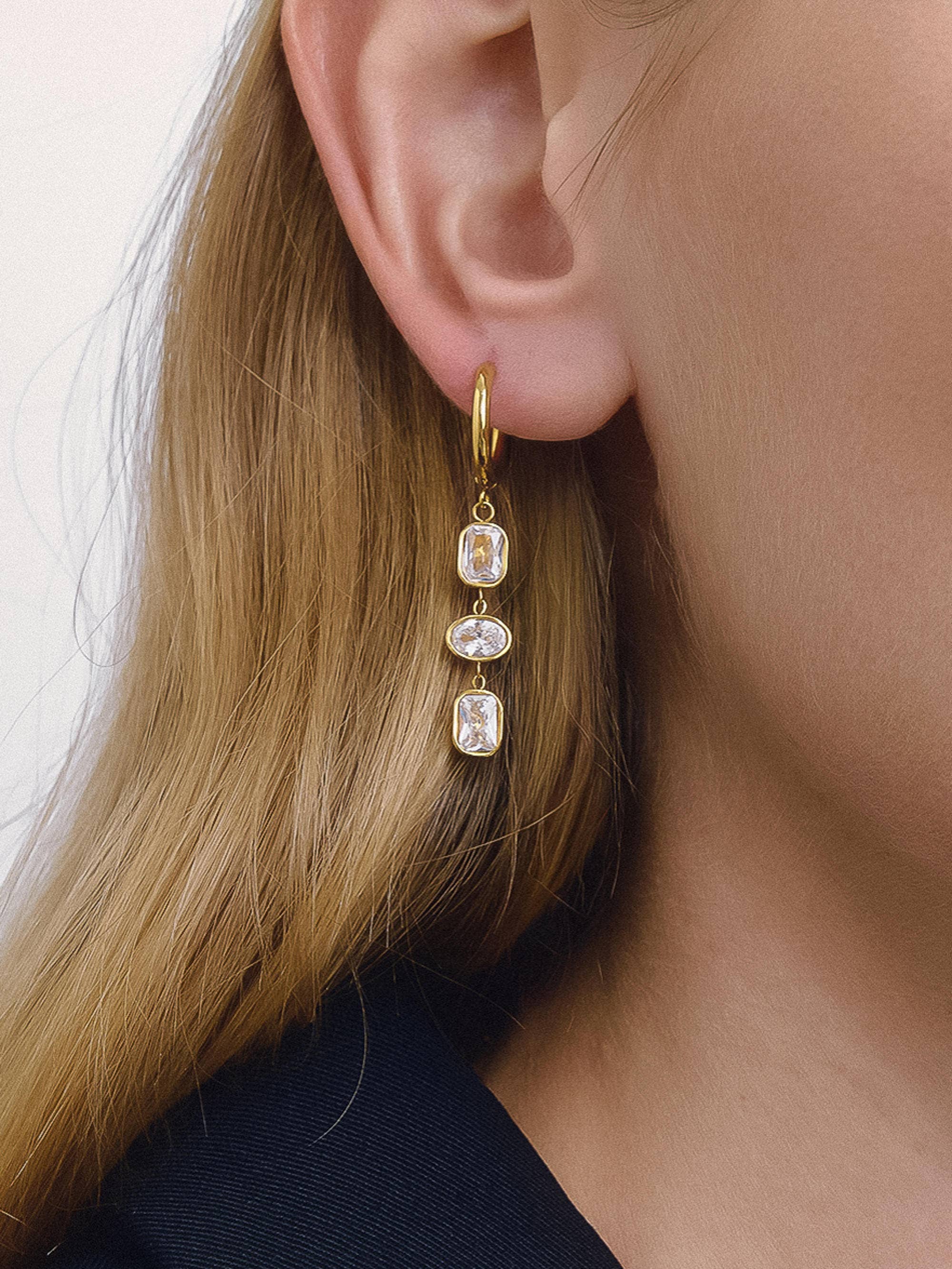 Sunniva 18K Gold Non-Tarnish CZ Triple Drop Earrings - Proper