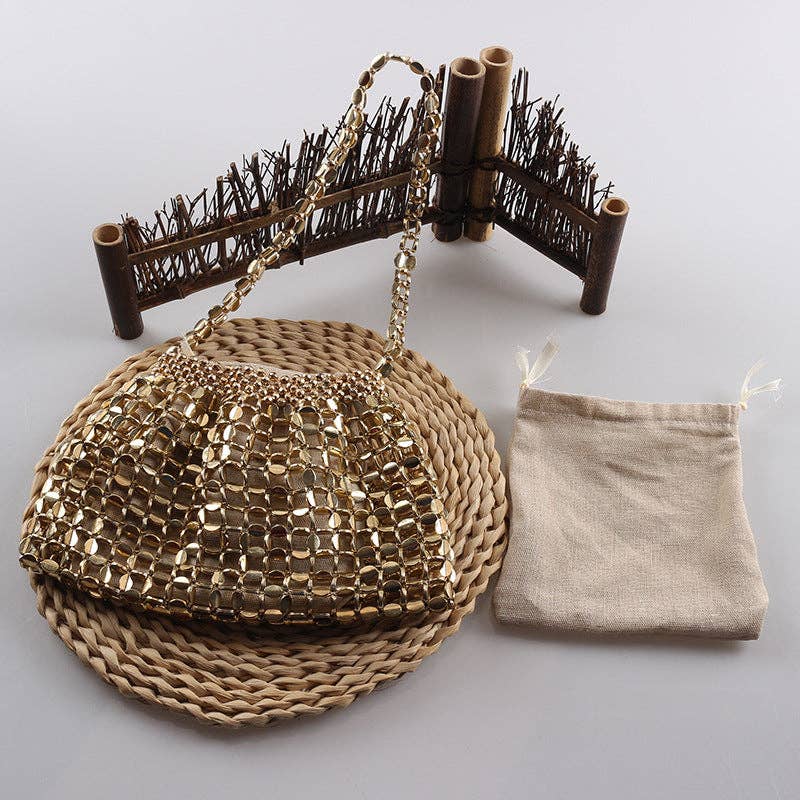 Simple Hollow Out Handmade Beaded Handbag 8AC6BBG53 - Proper