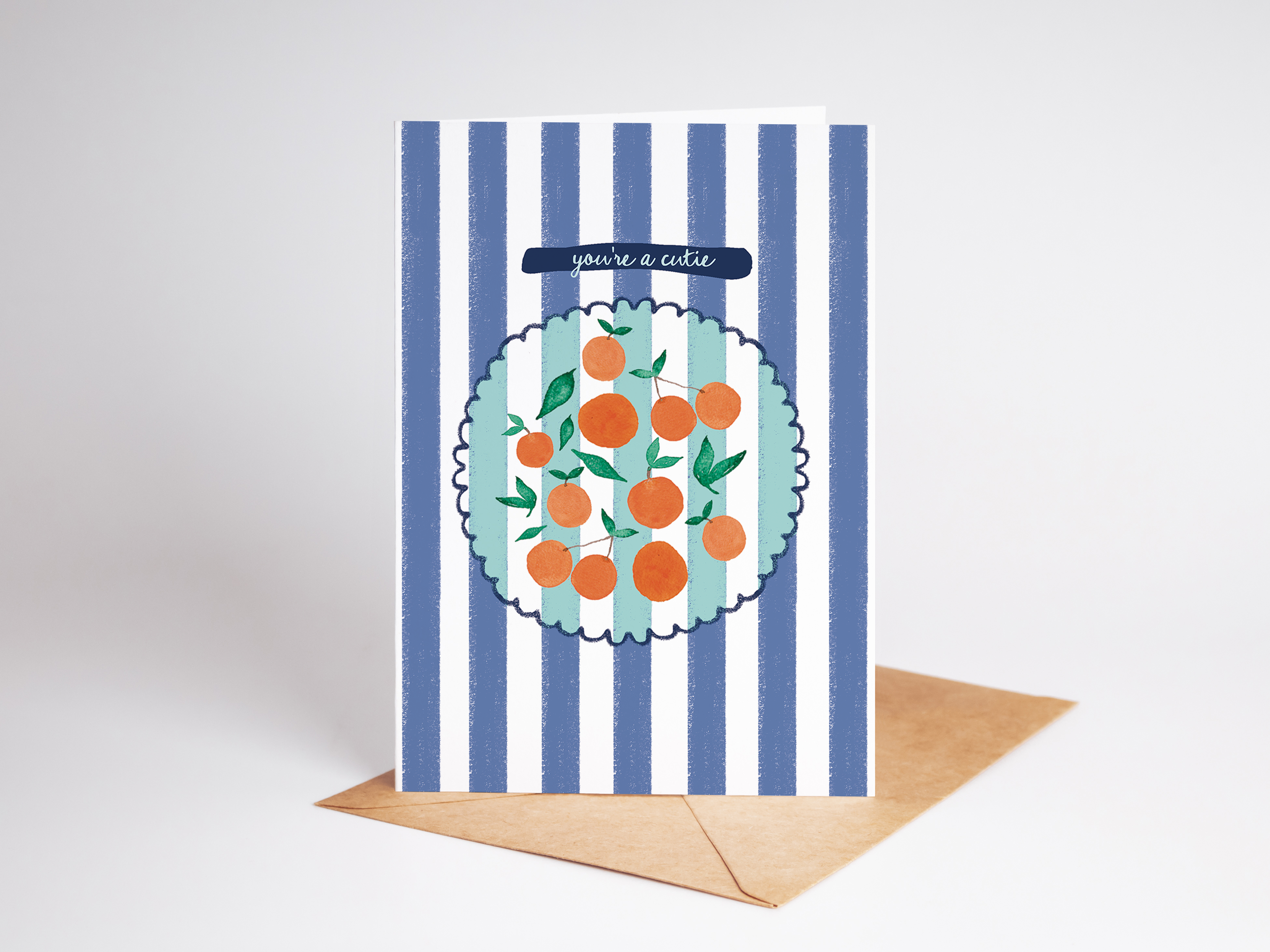 You're a Cutie Oranges Fruit Striped Greeting Card