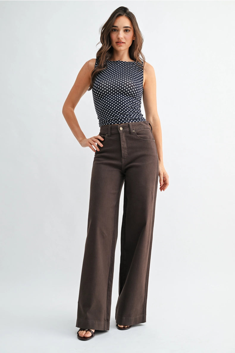 Dark Brown High Rise Wide Leg Jeans