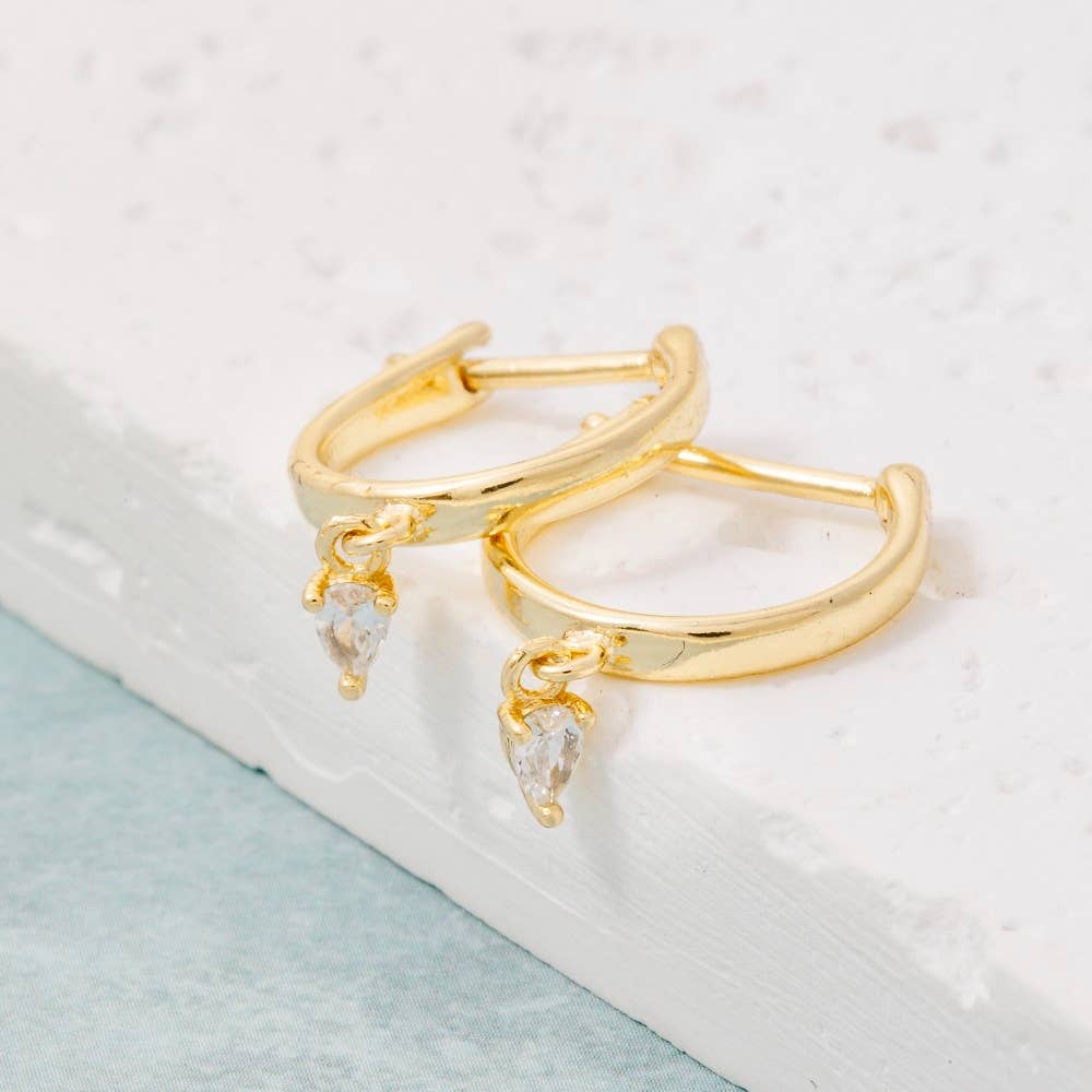 Gold Dipped Mini Cz Charm Hoop Earrings - Proper