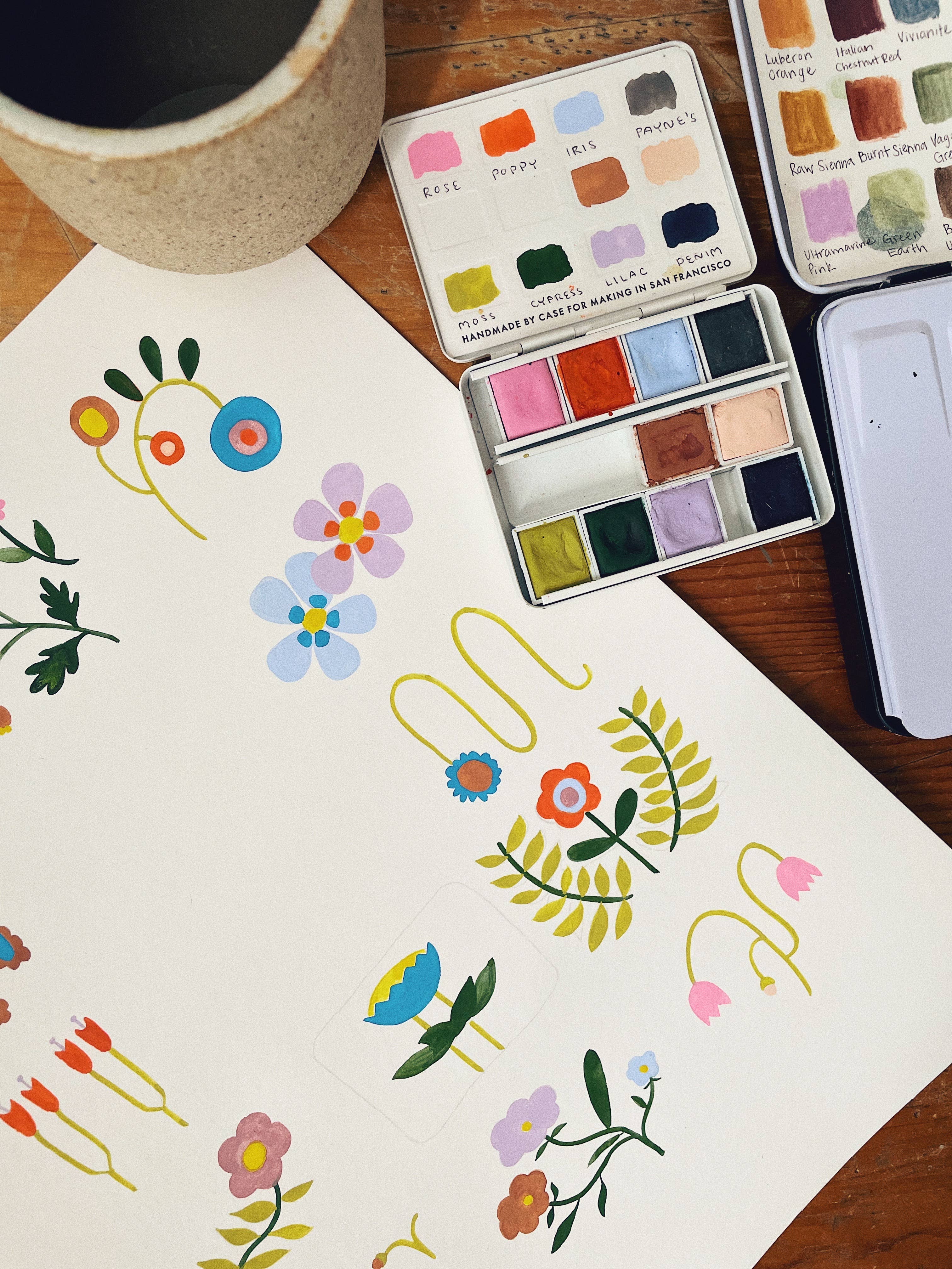 Grid Flower Doodles Birthday Card - Proper